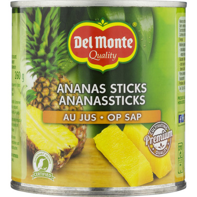 Del Monte Ananassticks op sap
