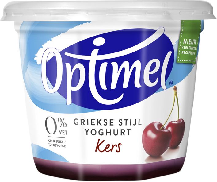 Optimel Magere griekse stijl yoghurt kers 0% vet