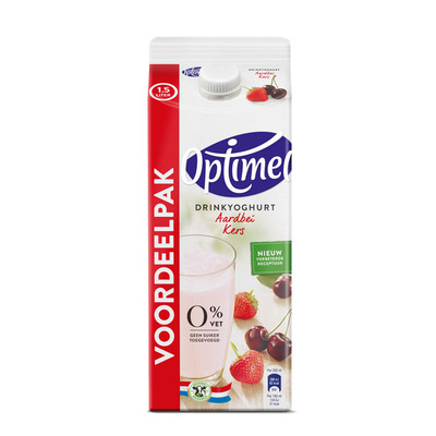 Optimel Drinyoghurt aardbei kers 0% vet