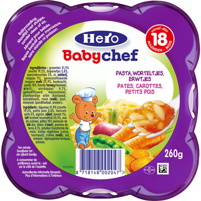 Hero Babychef pasta-erwtjes- wortelen 18+
