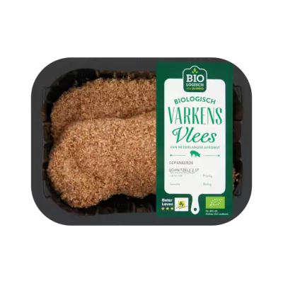 Huismerk Biologisch Varkensvlees Gepaneerde Schnitzels 2 Stuks