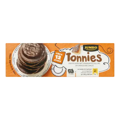 Huismerk Tonnies Zachte Koek met Sinaasappelvulling en Chocolade Laagje Circa 12 Stuks