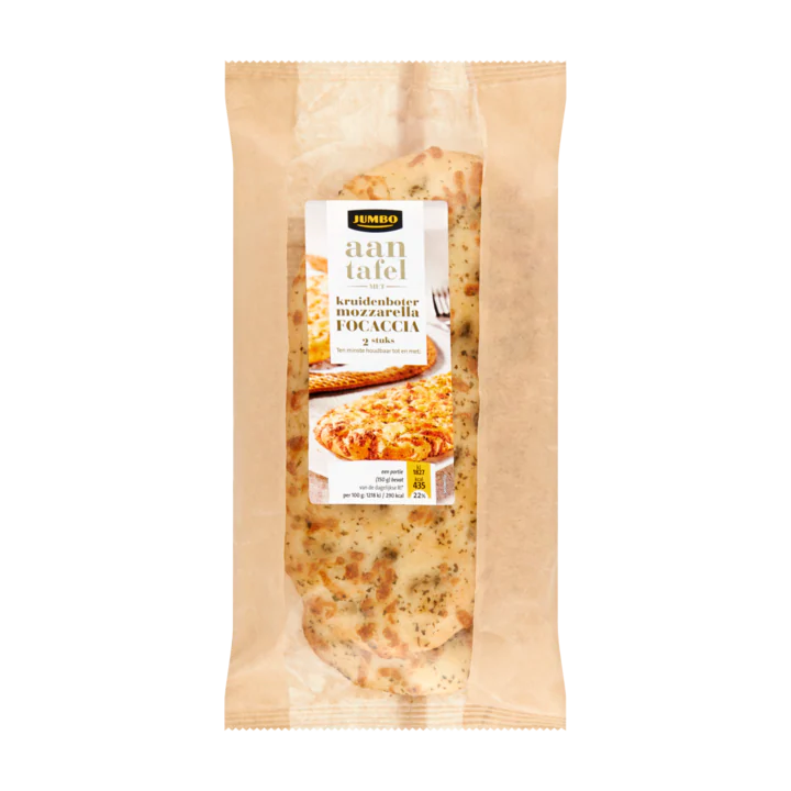 Huismerk aan Tafel Focaccia met Kruidenboter Mozzarella 2 Stuks