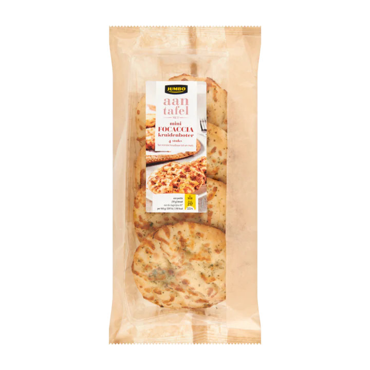 Huismerk aan Tafel met Mini Focaccia Kruidenboter 4 Stuks