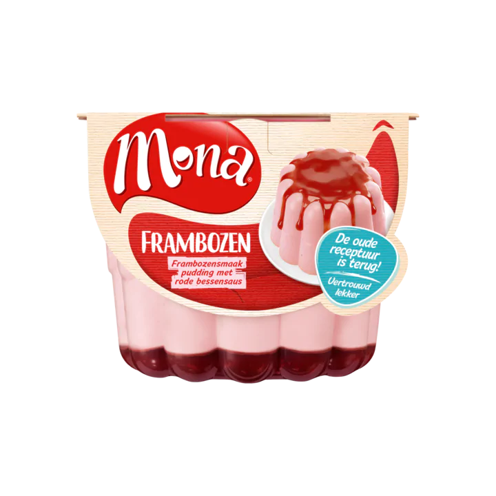Mona Frambozen Pudding met Rode Bessensaus