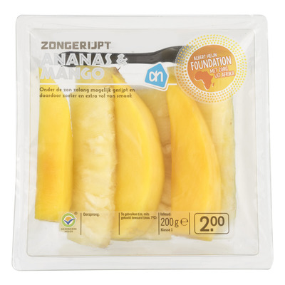 Huismerk Zongerijpte ananas & mango sticks