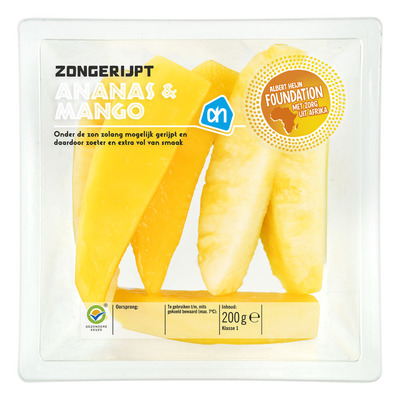 Huismerk Zongerijpte ananas & mango sticks