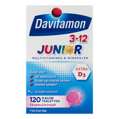 Davitamon Junior multivitamines framboos 3-12 jaar