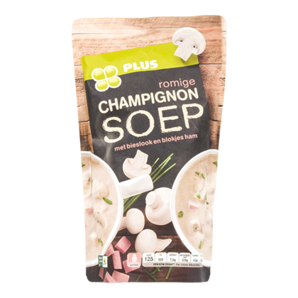 Huismerk Soep in zak champignonsoep met vlees