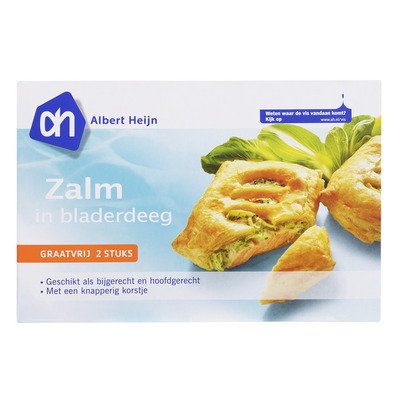 Huismerk Krokante zalm in bladerdeeg spinazie