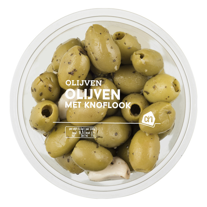 Huismerk Groene olijven met knoflook