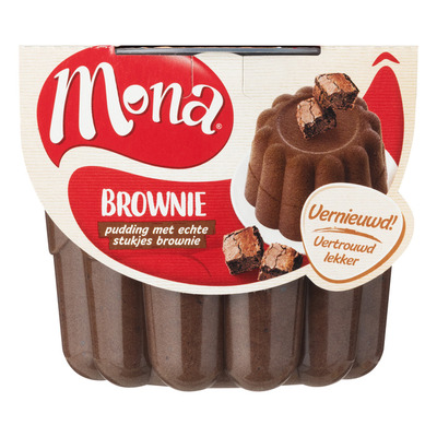Mona Browniepudding met echte stukjes brownie