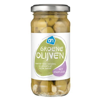 Huismerk Groene olijven met knoflook