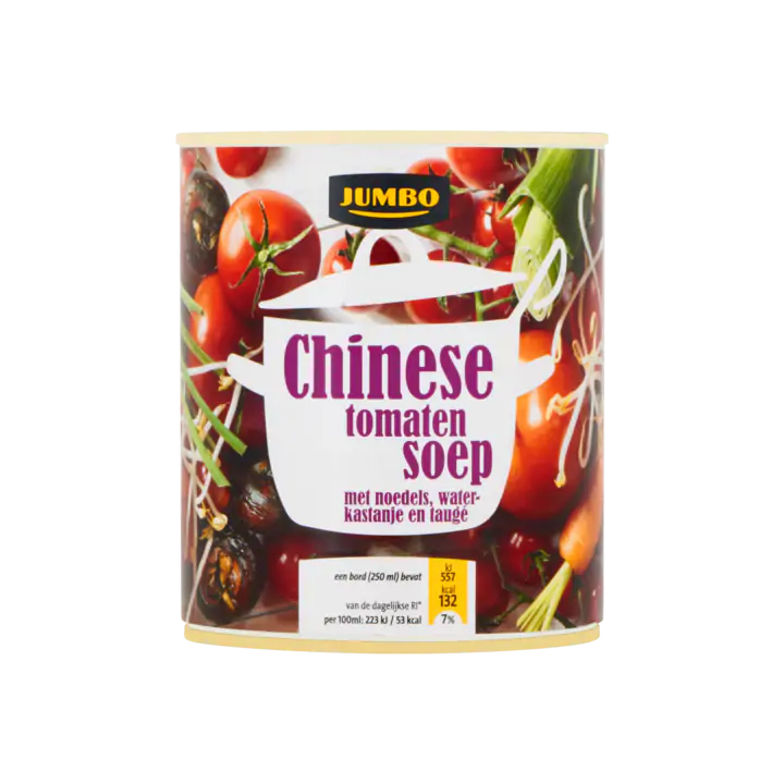 Huismerk Chinese Tomatensoep met Noedels, Waterkastanje en Taugé