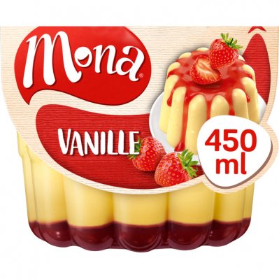 Mona Vanillepudding met aardbeiensaus