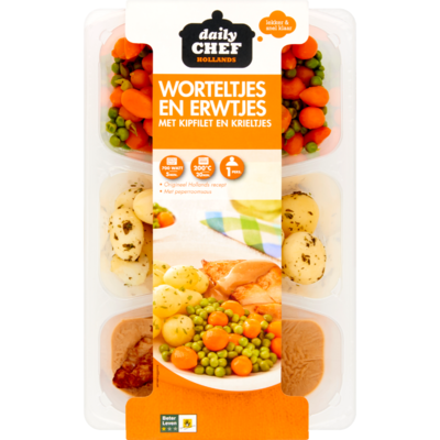 Huismerk Worteltjes met kipfilet en krieltjes