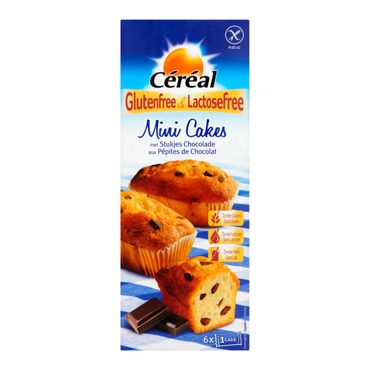 Céréal Glutenfree & Lactosefree Mini Cakes met Stukjes Chocolade 6 Stuks
