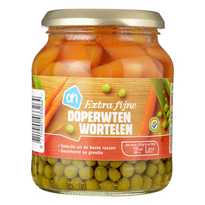 Huismerk Extra fijne doperwten en wortelen