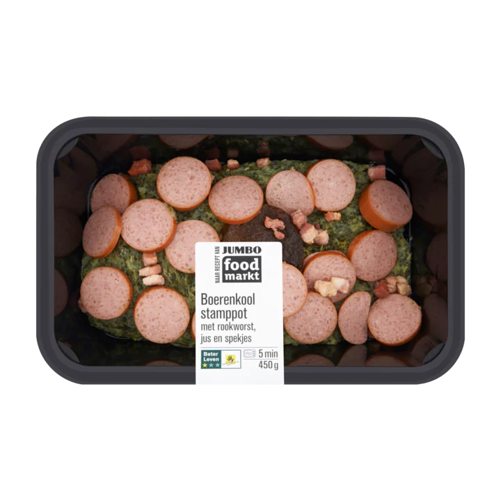 Huismerk Food Markt Boerenkool Stamppot met Rookworst, Jus en Spekjes