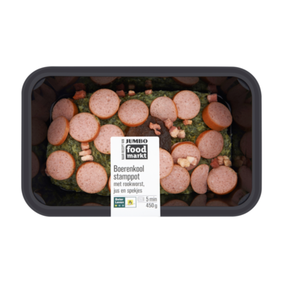 Huismerk Food Markt Boerenkool Stamppot met Rookworst, Jus en Spekjes