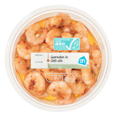 Huismerk Garnalen in chili-olie