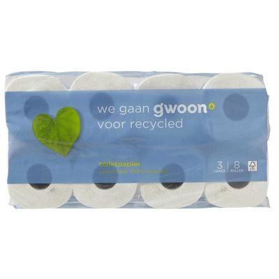 Huismerk Toiletpapier Recycled 8 Rollen 3 Laags