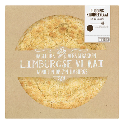 Huismerk Kruimelvlaai met pudding