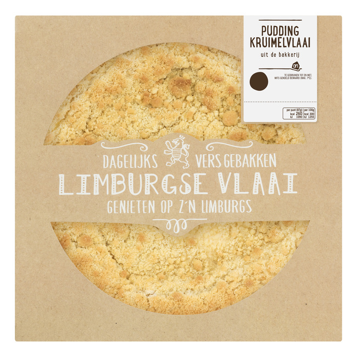 Huismerk Kruimelvlaai met pudding