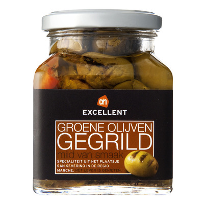 Huismerk Groene olijven gegrild