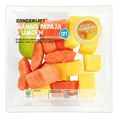 Huismerk Zongerijpte mango-papaja-limoen