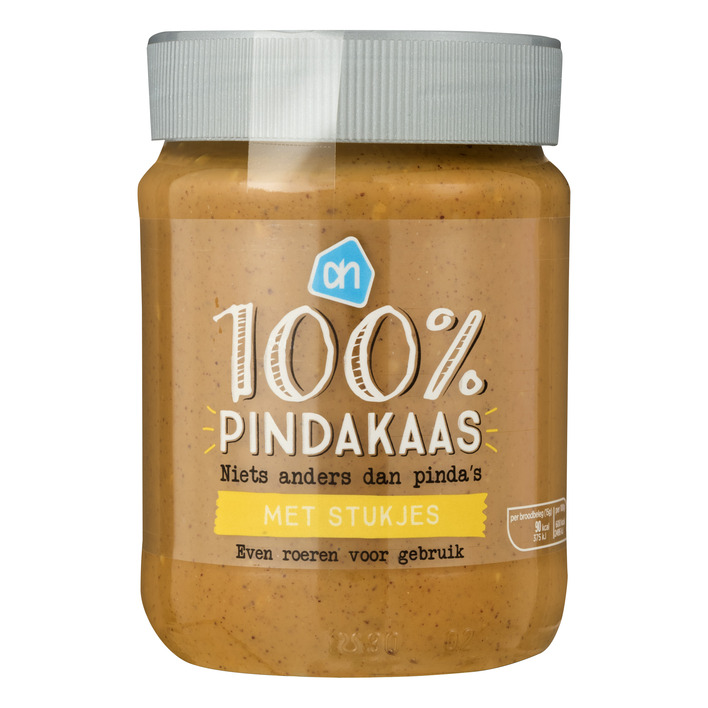 Huismerk 100% pindakaas met stukjes pinda