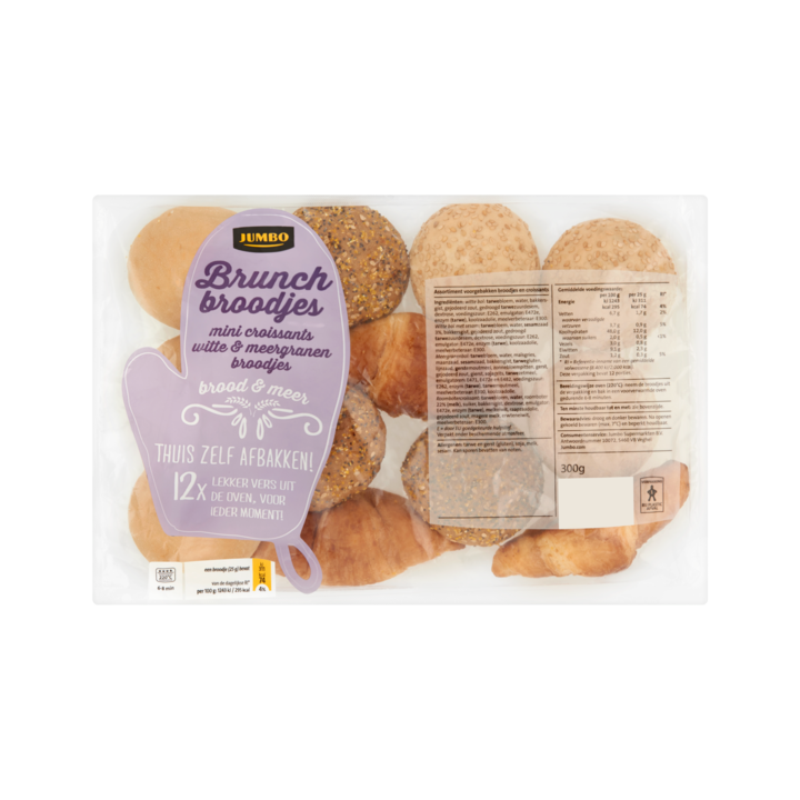 Huismerk Brunch Broodjes Mini Croissants, Witte & Meergranen Broodjes 12 Stuks