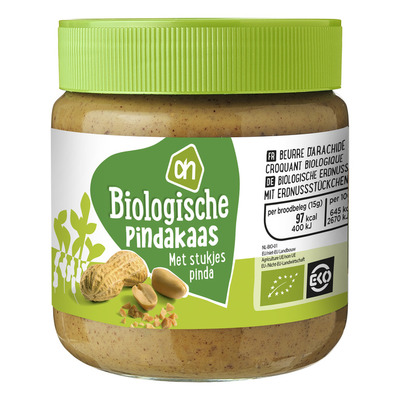 Huismerk Biologisch 100% pindakaas met stukjes pinda