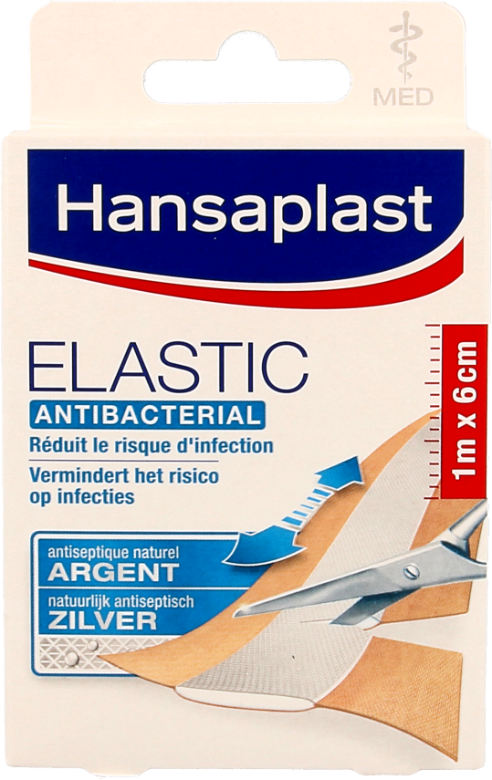 Hansaplast Pleisters elastic Antibacterial Zilver 1m x 6cm