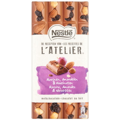 Nestlé Chocoladereep L'Atelier melk-rozijn-hazelnoot
