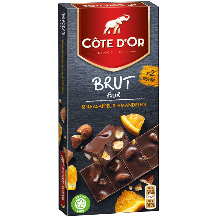 Côte d'Or Brut puur amandelen en sinaasappel