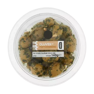 Huismerk Groene Olijven in Pestodressing