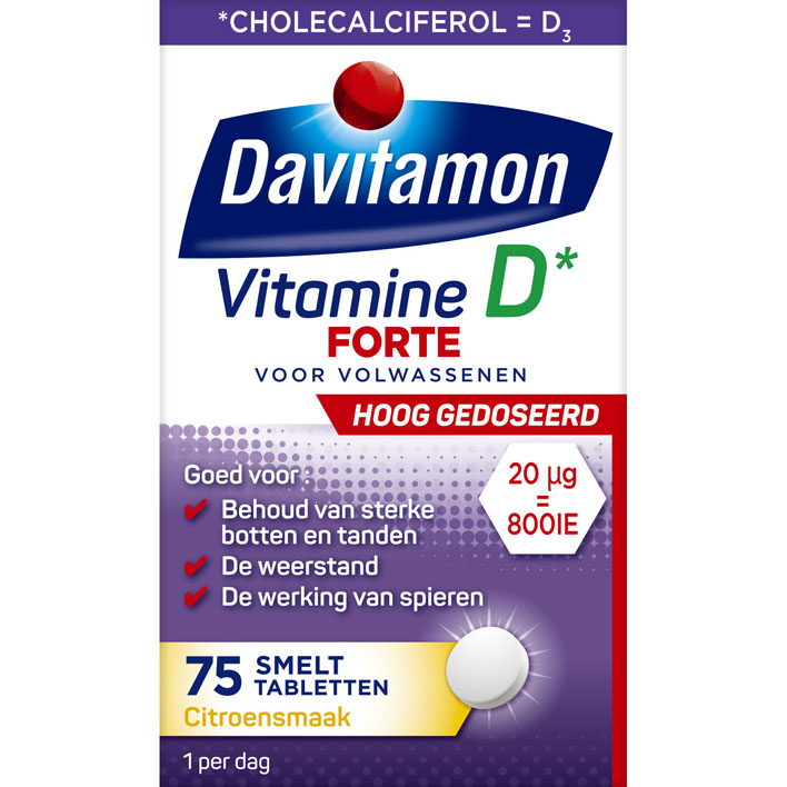 Davitamon Vitamine D3 forte smelttabletten citroen
