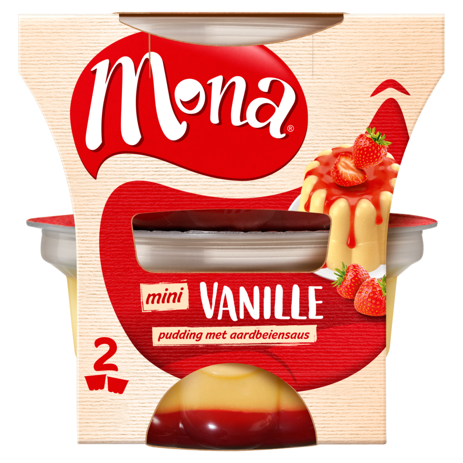 Mona Duo pudding vanille met aardbeiensaus