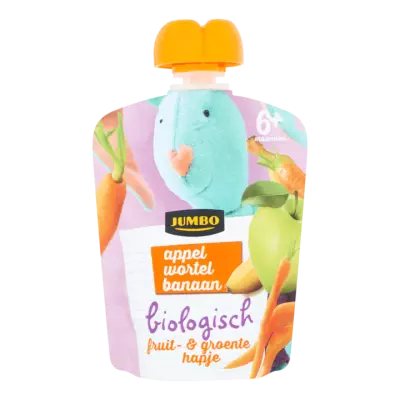 Huismerk Biologisch Fruit- & Groentehapje Appel Wortel Banaan 6+ Maanden