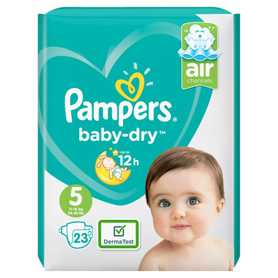 Pampers Baby-Dry Maat 5, 23 Luiers, Voor Droge Ademende Huid