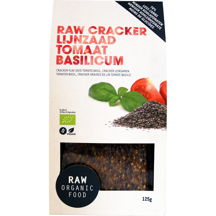 Raw Organic Food Crackers lijnzaad tomaat basilicum