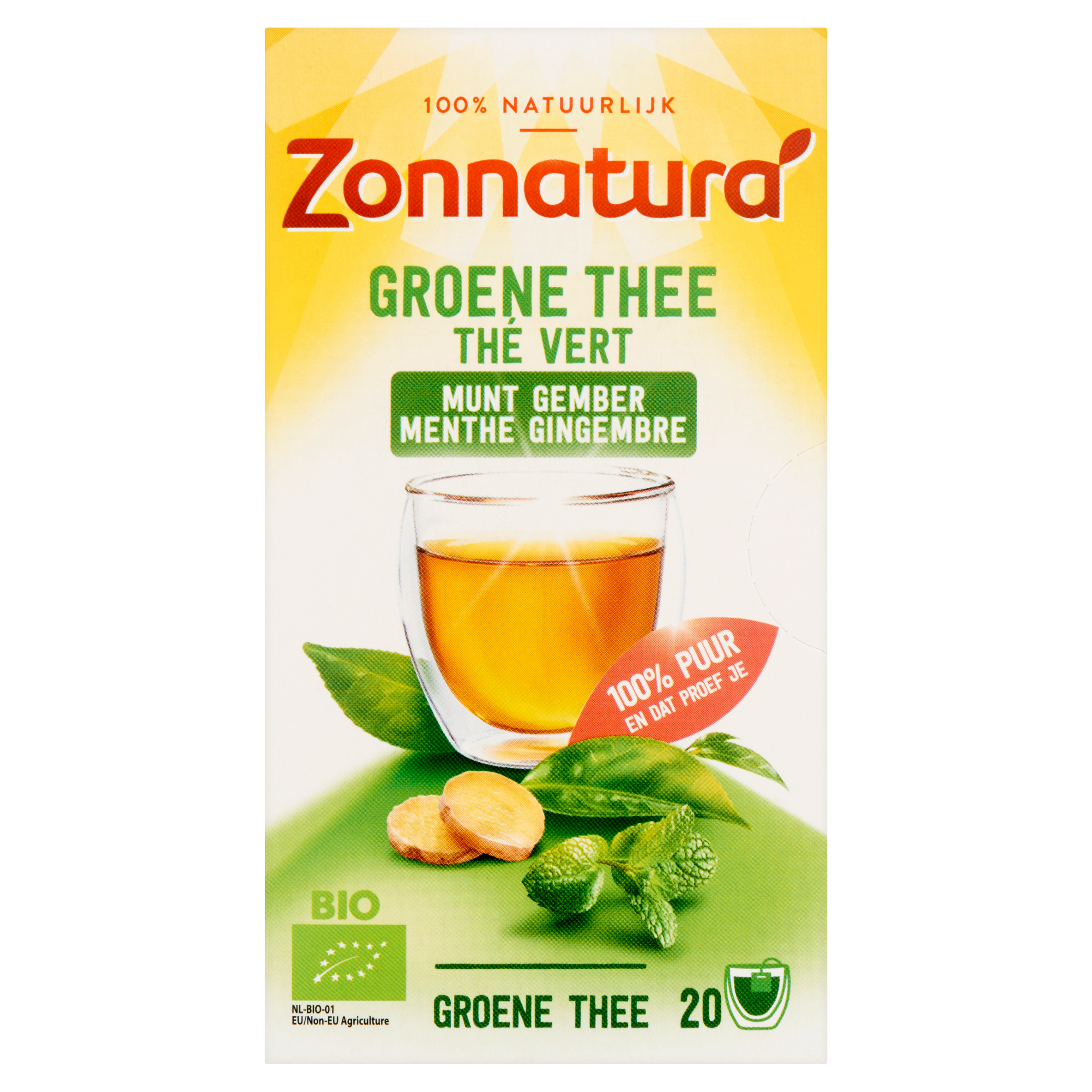 Zonnatura Groene Thee Munt Gember 20 Zakjes 40 g