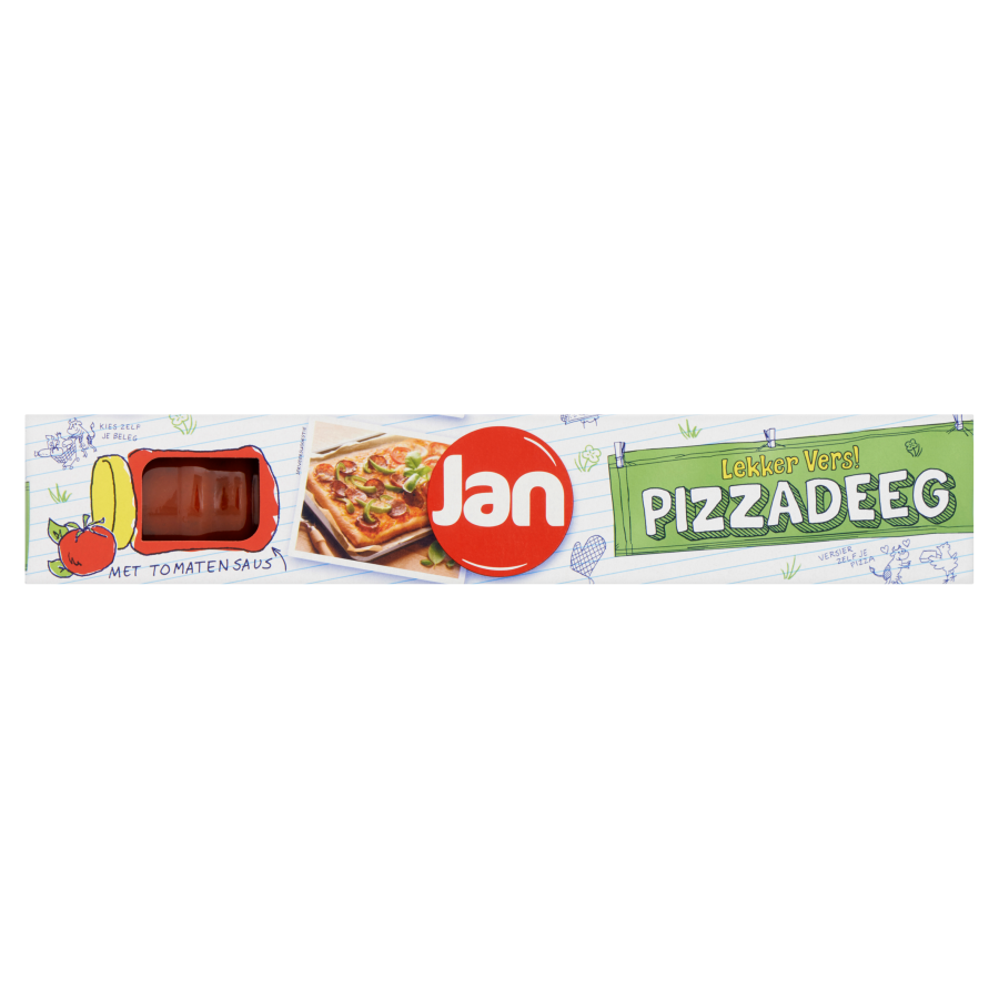 Jan Pizzadeeg met tomatensaus