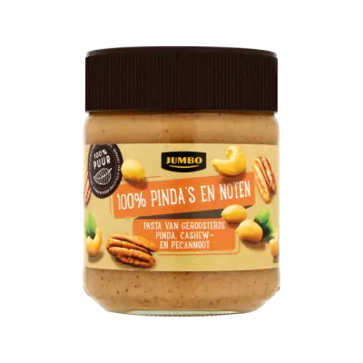 Huismerk 100% Notenpasta van Geroosterde Pinda, Cashew- en Pecannoten