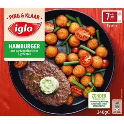Iglo Ping & Klaar hamburger met aardappeltjes