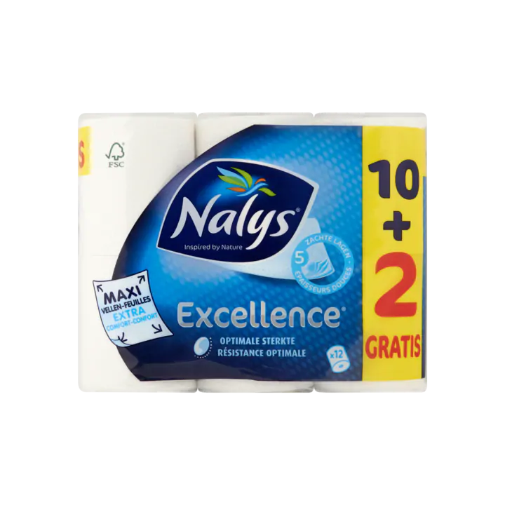 Nalys Excellence 5-Laags Maxi-Vel Toiletpapier 10+2 Gratis