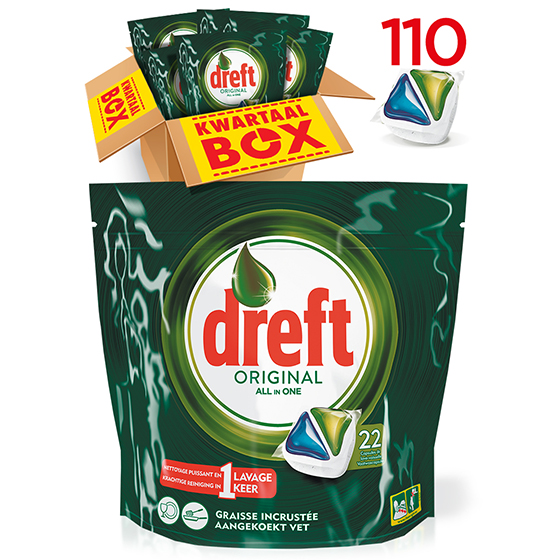 Dreft all in one regular vaatwastabletten kwartaalbox 110 stuks