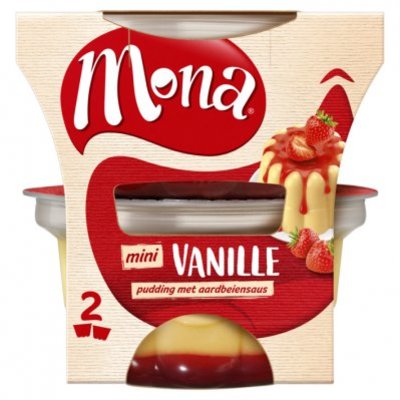 Mona Pudding vanille met aardbeiensaus duo