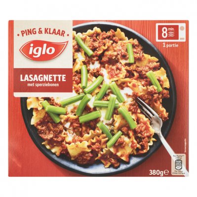 Iglo Ping & Klaar lasagnette met sperziebonen